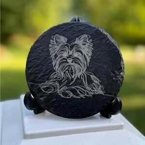 Black Slate Coaster with Yorkie Terrier Dog Design